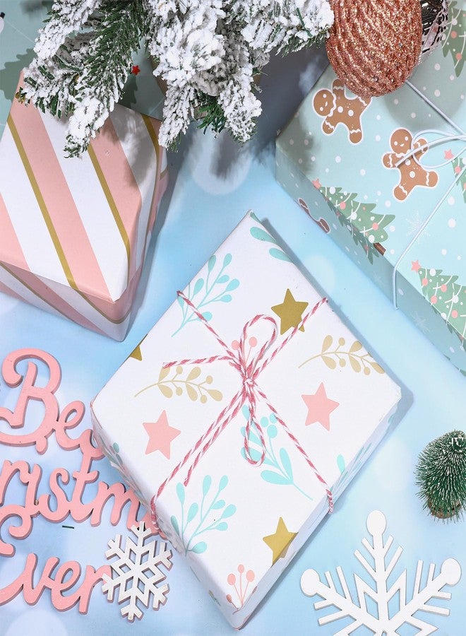 وولاين ورق تغليف هدايا عيد الميلاد من والين، ١٢ ورقة، بتصميم شجرة عيد الميلاد وخبز الزنجبيل، باللون الأخضر النعناعي والوردي، مقاس ١٩.٧ × ٢٧.٦ بوصة، ورق مطوي مسطح، مثالي لتزيين هدايا حفلات الشتاء والمناسبات والحرف اليدوية. - Image 5